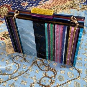 ANTHROPOLOGIE Striped Lucite Clutch